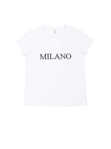 Белая футболка из мягкого хлопка с вышивкой  "Milano" LD 1128 Белая футболка из мягкого хлопка с вышивкой  "Milano" LD 1128
