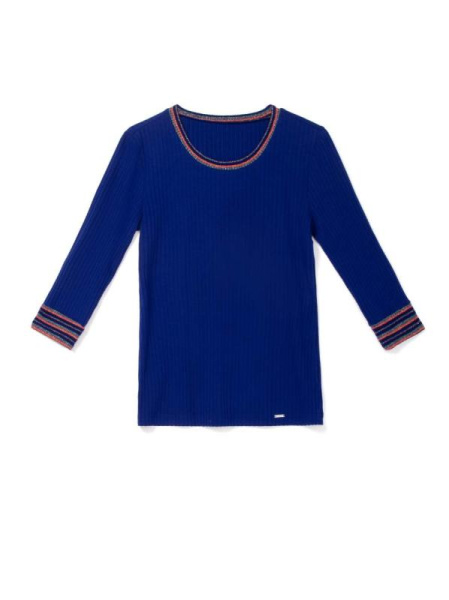 Ультрамодный джемпер в рубчик с контрастными манжетами и мерцающим блеском 835 Ультрамодный джемпер в рубчик с контрастными манжетами и мерцающим блеском 835