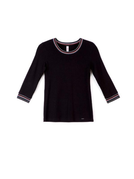 Ультрамодный джемпер в рубчик с контрастными манжетами и мерцающим блеском 835-1 Ультрамодный джемпер в рубчик с контрастными манжетами и мерцающим блеском 835-1