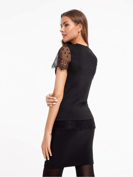 Стильный джемпер с короткими рукавами и отделкой из кружева 850 Стильный джемпер с короткими рукавами и отделкой из кружева 850