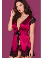 Комплект Obsessive 861-PEI-5 peignoir Малиновый с черным