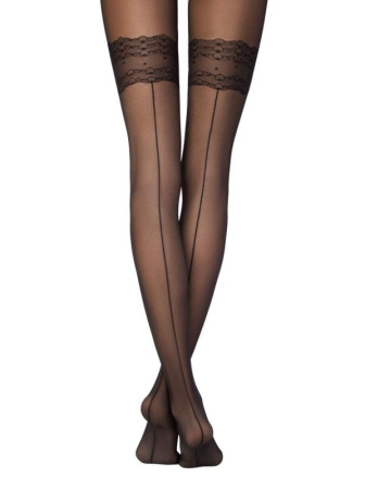 Колготки с имитацией чулок со швом сзади и эффектом мелкой сетки ESSENConte Lycra, р.4, Nero