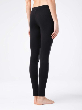 Ультрамодные байкерские леггинсы со вставками "под кожу" HARLEY, р.170-98, Nero