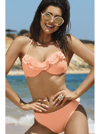 Купальник раздельный Ewlon A8104 - бюст push up и полные трусики Лосось