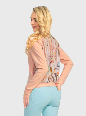 Джемпер с брошью и со вставкой из ткани с цветочным рисунком LD 704