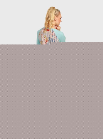 Джемпер с брошью и со вставкой из ткани с цветочным рисунком LD 704 || ВТЖ Джемпер жін. CE LD 704, р.158,164-92, бірюза