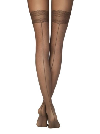 Колготки с имитацией чулок со швом сзади и эффектом мелкой сетки ESSENConte Lycra, р.2, moro