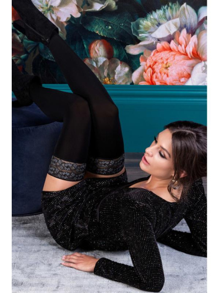 Чулки Gabriella Rosalia 60 den с самоудерживающимся кружевом (9 см)  Черно-графитовый