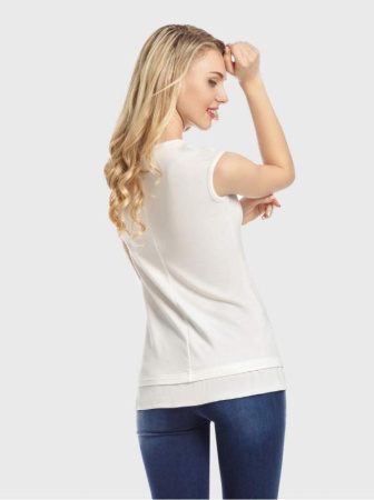 Футболка со вставкой из легкого шифона LD 715 || ВТЖ Джемпер жін. CE LD 715, р.170-88, молочний