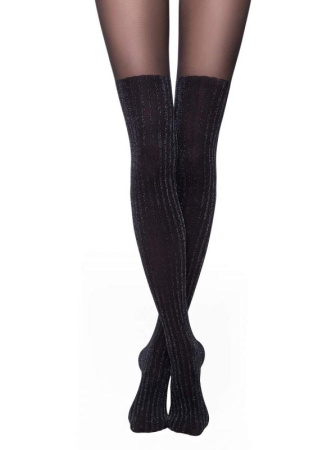 Колготки з імітацією панчіх з блискучими смужками DIOS Lycra, р. 3, Nero