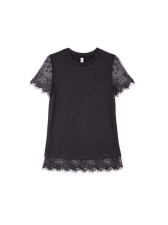 Стильный джемпер с короткими рукавами и отделкой из кружева 850 || Джемпер жін. CE LD 850, р.170-100, Nero