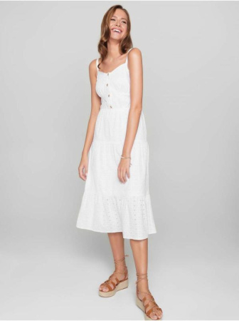 Легкое платье с вышивкой ришелье на тонких бретелях из хлопка премиального качества LPL 1143 || Плаття жін. CE LPL 1143, р.170-92-98, white