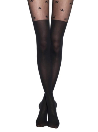 Колготки c имитацией гольфинов и рисунком &quot;звезды&quot; STARLIGHT Lycra, р.2, Nero