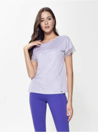 Топ с эффектом замши и деликатным кружевом LD 917