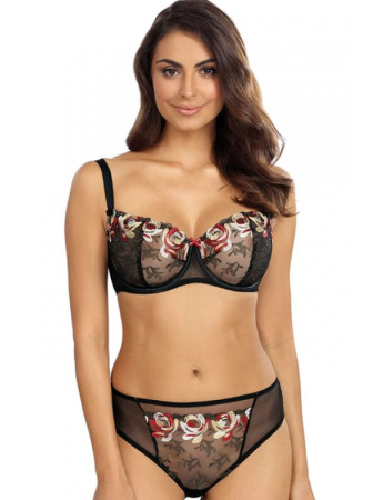 Комплект Ewa Bien Rozana - бюстгальтер с мягкой чашкой B139 и полные трусики C124 Черно-красно-золотой