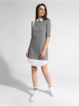 Платье в клетку с имитацией рубашки LPL 1052 || Плаття жін. CE LPL 1052, р.170-100-106, grey-ivory check