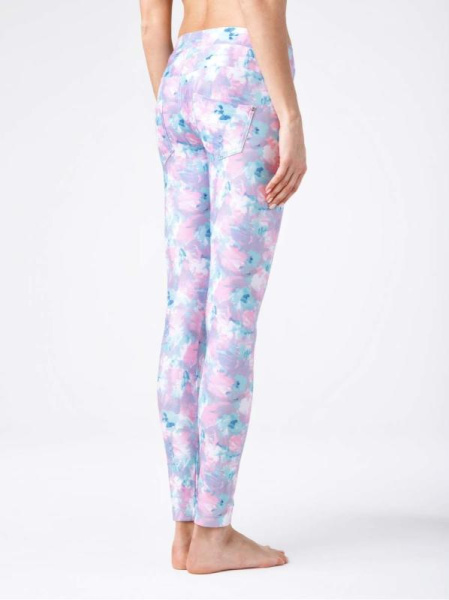 Джеггинсы с акварельным принтом ASTER, р.170-98, pink-white