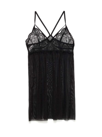 Пеньюар с кружевом и кристаллами Swarovski LHW 1087 || Сорочка нічна жін. CE SWAROWSKI LHW 1087, р.170-100-106, royal black