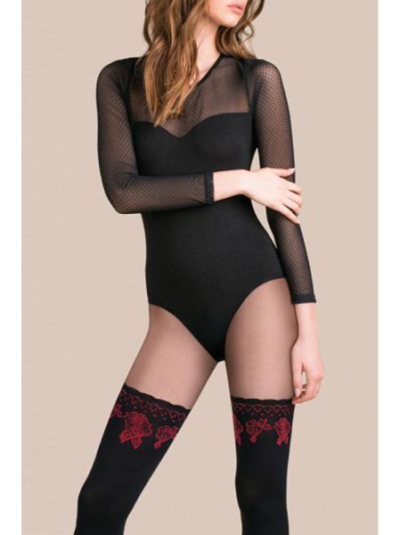 Колготки Gabriella Cheryl 60 den без трусиковой части Черно-красный Колготки Gabriella Cheryl 60 den без трусиковой части Черно-красный