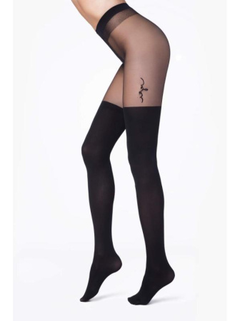 Колготки з тату-малюнком і імітацією гольфинов LOVELY Lycra, р. 3, nero-nero