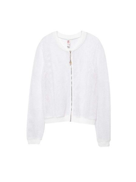 Белый фактурный бомбер в сеточку на молнии LJ 1133