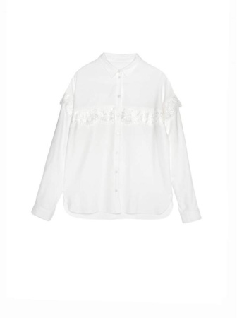 Однотонная рубашка из вискозы с фактурным кружевом LBL 1036 || Блуза жін. CE LBL 1036, р.170-88-94, off-white