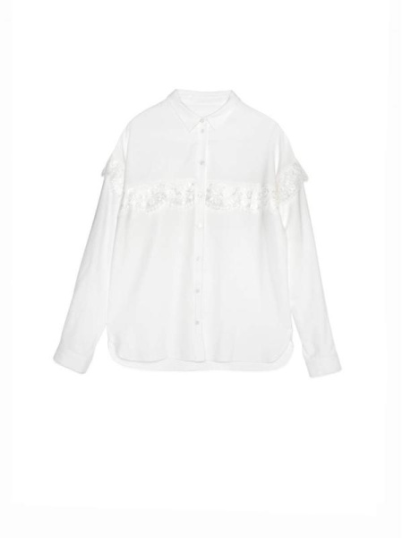 Однотонная рубашка из вискозы с фактурным кружевом LBL 1036