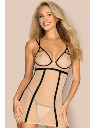 Комплект Obsessive Nudelia chemise Телесно-черный