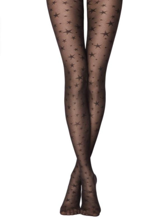 Колготки з імітацією дрібної сітки і малюнком "зірки" ETOILE Lycra, р. 2, Nero
