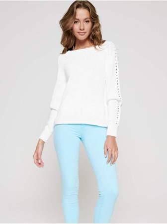 Вязаный джемпер с ажурными косами из объемной пряжи с хлопком LDK 093