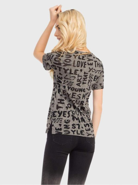 Футболка с разрезами по бокам и рисунком буквы LD 730