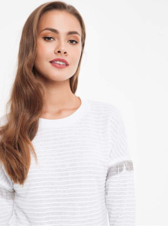 Ультрамодный фактурный джемпер с металлическим декором на рукавах 853