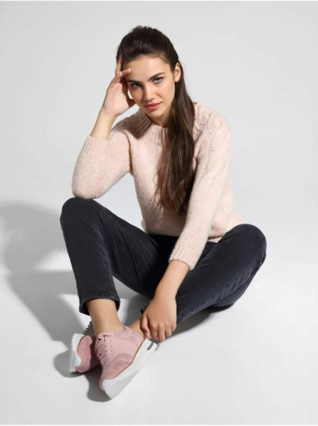 Вязаный джемпер с косами из объемной пряжи с шерстью и мохером LDK 077