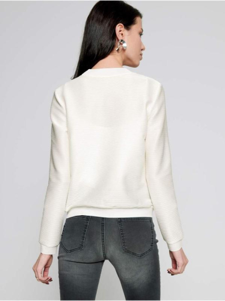 Белый фактурный бомбер на молнии LJ 1132