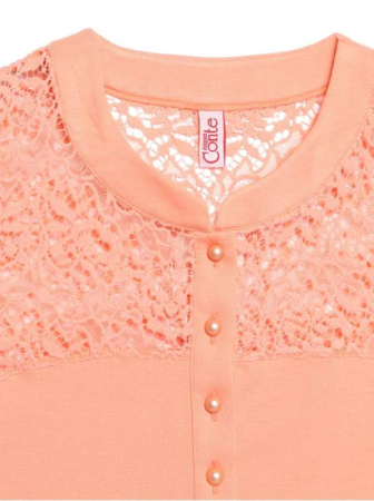 Футболка с кружевом и планкой на пуговицах LD 514 || ВТЖ Джемпер жін. CELG LD 514, р.170,176-100, білий