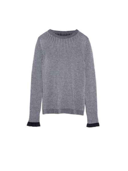 Стильный  вязаный  джемпер в рубчик с рюшами LDK 063