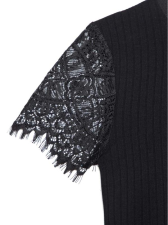 Фактурный боди-топ из вискозы премиального качества с кружевом LBD 1034 || Боді жін. CE LBD 1034, р.164-84-90, black