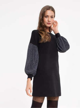 Платье А-силуэта с объемными рукавами из люрекса 851