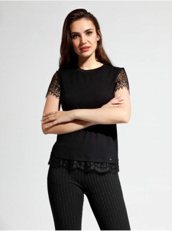 Фактурный топ из вискозы премиального качества с кружевом LD 1033 || Джемпер жін. CE LD 1033, р.170-96, black