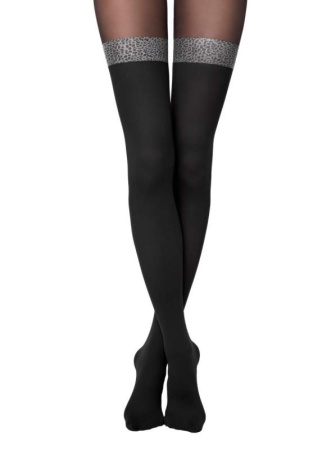 Колготки с имитацией чулок с леопардовой резинкой CARMINE Lycra, р.4, Nero