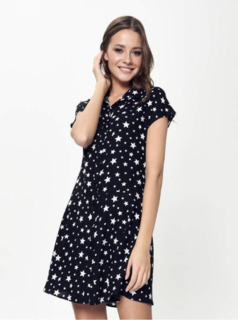 Легкое платье-рубашка с принтом &quot;звезды&quot; LPL 884 || Плаття жін. CE LPL 884, р.170-84-90, black mini star