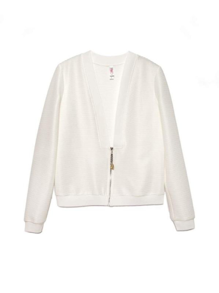 Белый фактурный бомбер на молнии LJ 1132