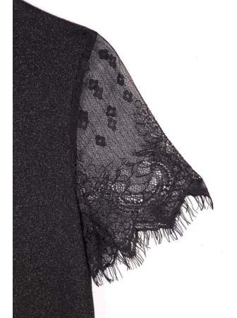 Стильный джемпер с короткими рукавами и отделкой из кружева 850 || Джемпер жін. CE LD 850, р.170-100, Nero