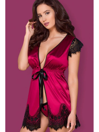 Комплект Obsessive 861-PEI-5 peignoir Малиновый с черным
