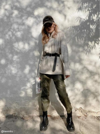 Укороченные брюки прямого кроя с высокой посадкой и напылением &quot;под кожу&quot; CITY CHIC || Брюки жін. CE CITY CHIC, р.164-88-94, olive