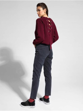 Стильный джемпер из объемной пряжи со шнуровкой на спине LDK 073