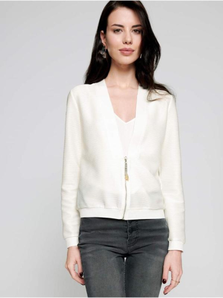 Белый фактурный бомбер на молнии LJ 1132