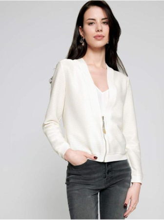Белый фактурный бомбер на молнии LJ 1132