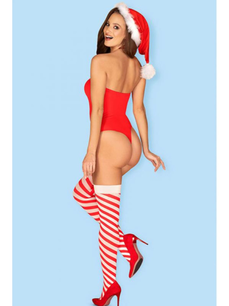 Чулки Obsessive Kissmas с самоудерживающимся кружевом Красно-белый