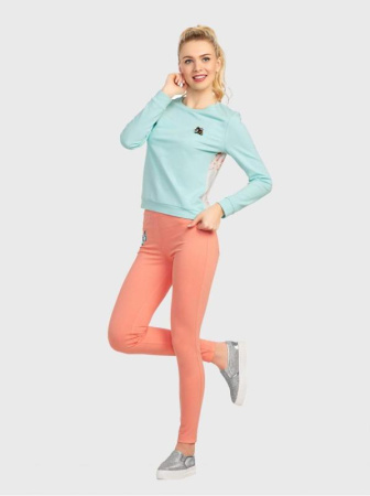 Джемпер с брошью и со вставкой из ткани с цветочным рисунком LD 704 || ВТЖ Джемпер жін. CE LD 704, р.158,164-92, бірюза